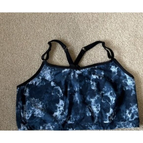 New Livi Active Sports Bra Size 26 28 With Wicking Strappy Back NWOT Blue Black - Picture 1 of 4